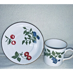 Vintage “Crown” Tea Cup & Saucer Staffordshire England Fine Bone China Fruit